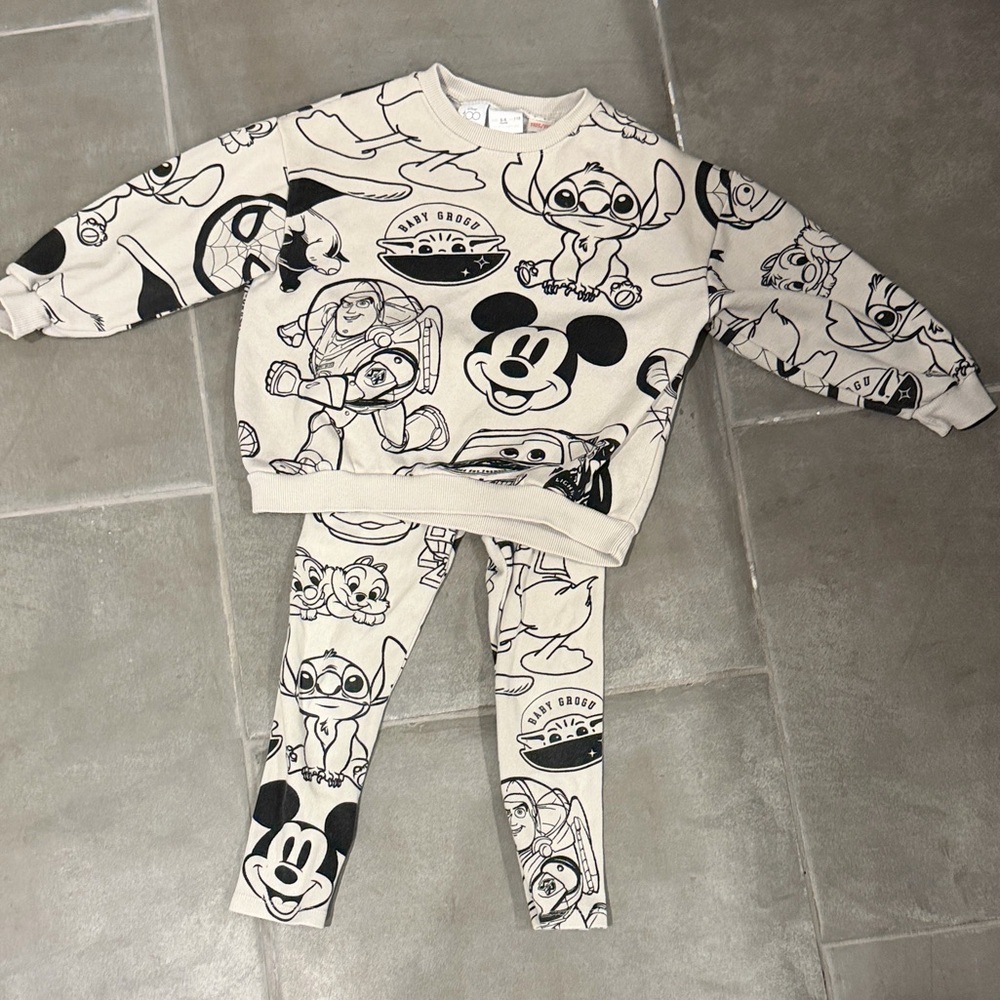 Zara Kids Beige & Black Disney Character Sweatshirt & Pant set